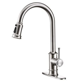 Kitchen Faucet- 3 Modes Pull Down Sprayer Kitchen Sink Faucet, Brushed Nickel Kitchen Faucet Single Handle, 1or3 Holes with Deck Plate