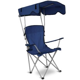 Foldable Beach Canopy Chair Sun Protection Camping Lawn Canopy Chair 330LBS Load Folding Seat (Color: Navy blue)