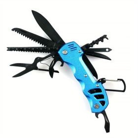 1pc 16-in-1 Multifunctional Pocket Knife Set with Keychain Holder, Scissors, Bottle Opener, Saw, and Camping Combination Tool - Essential Outdoor (Color: Blue)