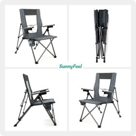 UNNYFEEL  Outdoor Reclining Camping Chairs Adjustable 3 Position Foldable Heavy Duty Adults 300 LBS Capacity For Adults Lounge With Cup Holder (Color: grey)