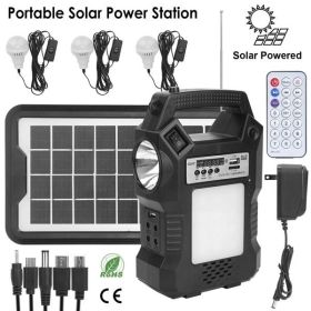 Portable Solar Power Station Rechargeable Backup Power Bank w/Flashlight 3 Lighting Bulbs For Camping Outage Garden Lamp (Color: as picture)